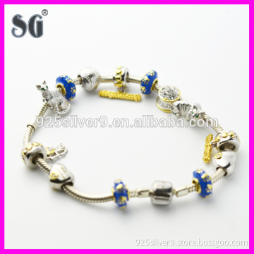 Customized Wholesale Animal Cat Enamel & Rhodium 925 Sterling Silver Charm Bracelets